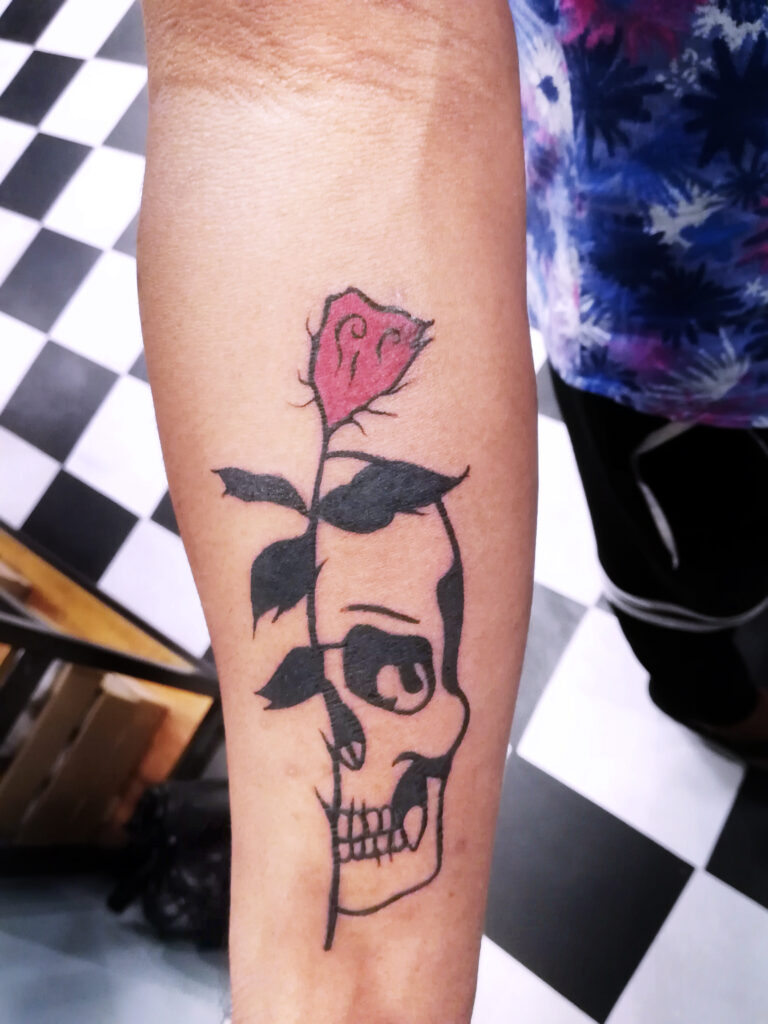 skull with flower Tattoo Designs@ Best Tattoo Shops in Bangalore