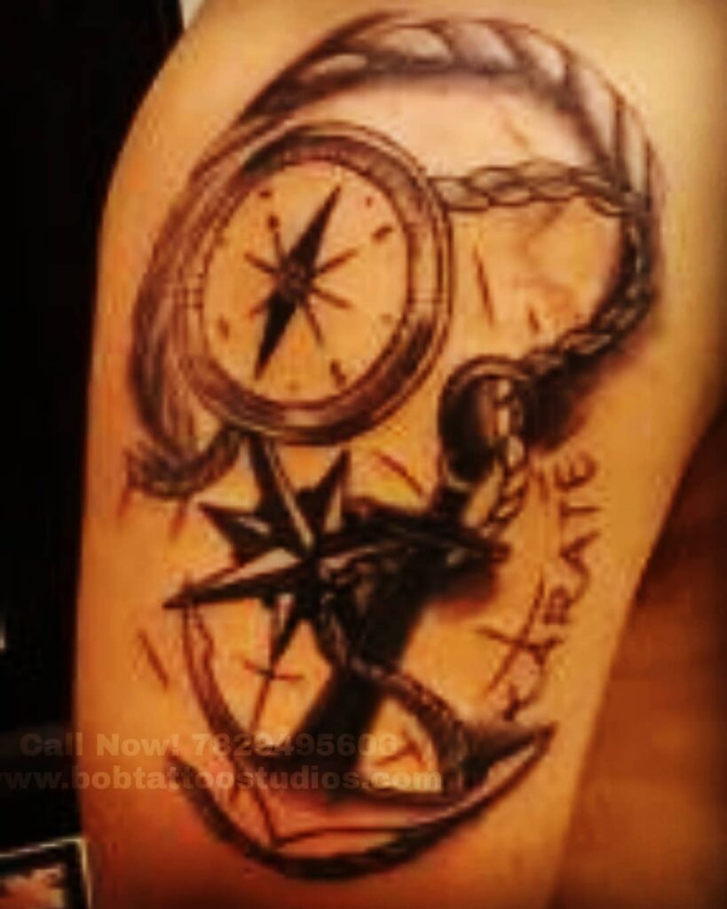 Anchor with rope and compass Tattoo Designs- Bob Tattoo Studio|Best Tattoo Studio in Bangalore|Best Tattoo Shop near me